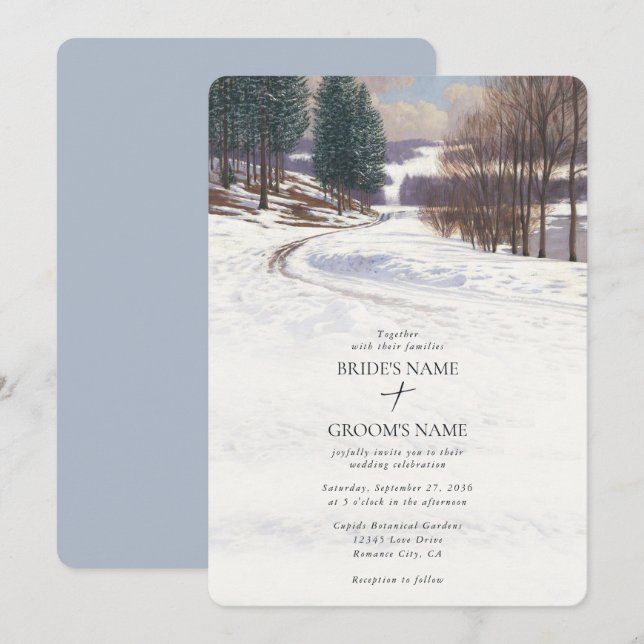 Convites Casamento de Paisagem de Inverno de Aquarela (Frente/Verso)