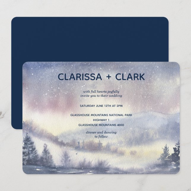 Convites Casamento de Paisagem de Montanha de Aquarela Mode (Frente/Verso)