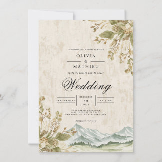 Convites Casamento de Paisagem Floral com Sepia Envelhecida