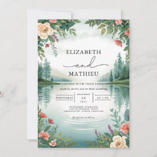 Convites Casamento de Paisagem Misty Lake Floral
