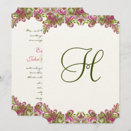 Convites Casamento de Paisley Verde, Rosa e Maçã