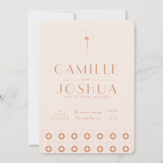 Convites Casamento de Palm primavera retro (Frente)