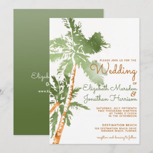 Convites Casamento de Palm Trees Douradas Tropicais
