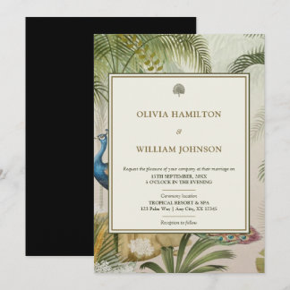 Convites Casamento de Palm Tropical Pavão Negro Elegante 5x
