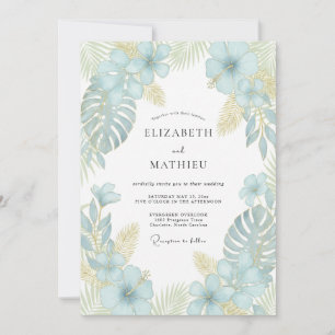 Convites Casamento de Palma de Eucalipto Tropical Aqua