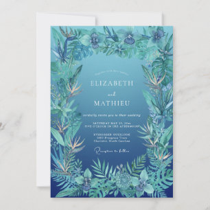 Convites Casamento de Palma de Eucalipto Tropical Azul