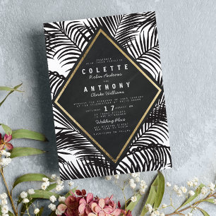 Convites Casamento de Palma Tropical Negra Branca Moderna