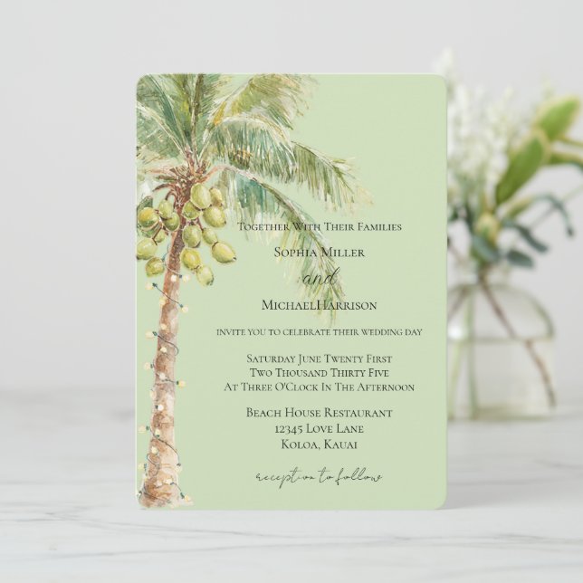 Convites Casamento de Palmeira Tropical Verde   (Em pé/Frente)