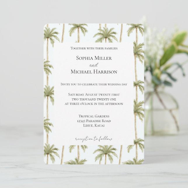 Convites Casamento de Palmeiras de Praia Tropical (Em pé/Frente)