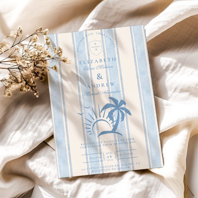 Convites Casamento de palmeiras desenhadas à mão náutica (Criador carregado)