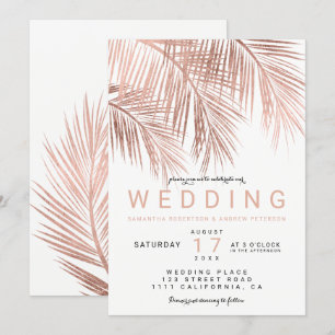 Convites Casamento de palmeiras tropicais de ouro rosa