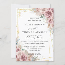 Convites Casamento de Pampas Floral de Rosa Blush Chic Dust