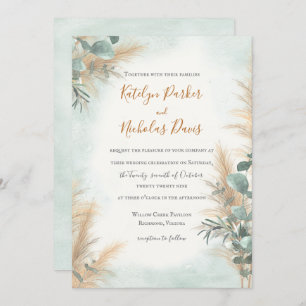 Convites Casamento de Pampas Grass Eucalyptus Greenery Boho