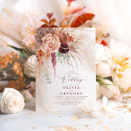 Convites Casamento de Pampas Grass Floral Burgundy Terracot