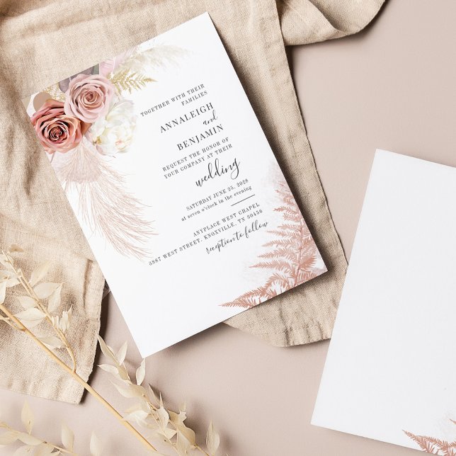 Convites Casamento De Pampas Grass Terracotta Tan Floral Bl (Pampas Grass Script Wedding Invitation)