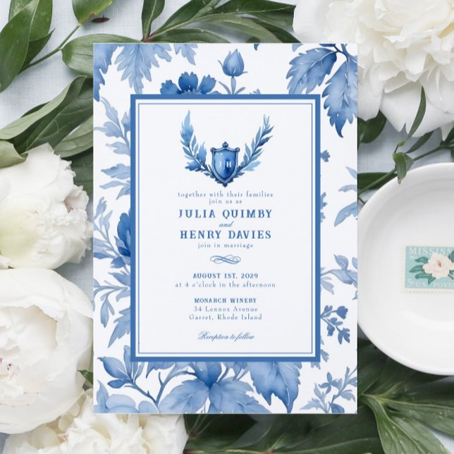 Convites Casamento de Pancrejamento Azul com Toile Floral P (Criador carregado)