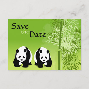 Convites Casamento de Panda Bears e Bamboo Salvem a Data