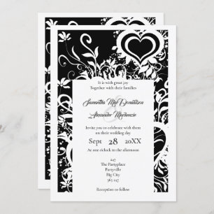 Convites Casamento de papel floral preto e branco cortado
