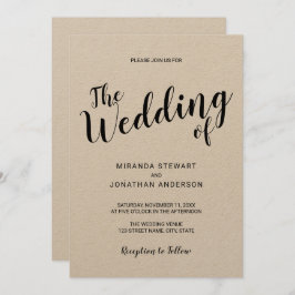Convites Casamento de Papel Kraft com Script Moderno