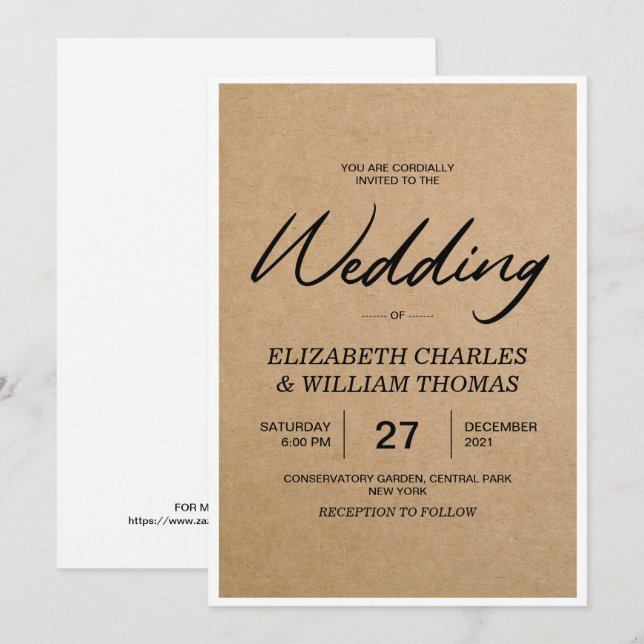 Convites Casamento de papel marrom russo legante (Frente/Verso)