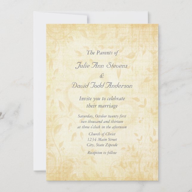 Convites Casamento de Papel Vintage Aged (Frente)