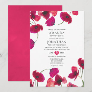 Convites Casamento de Papoula Aquarela Vermelha