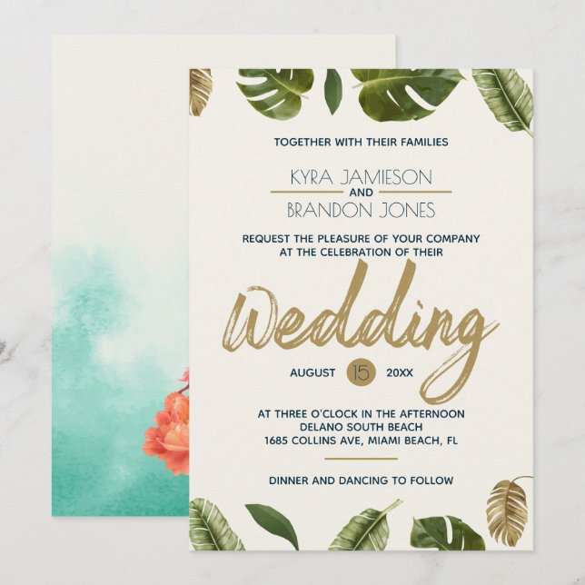 Convites Casamento de Paraíso Exótico (Frente/Verso)