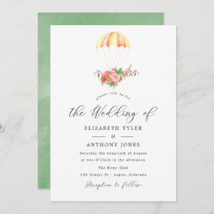 Convites Casamento de Paraquedas com Buquê Floral de Waterc
