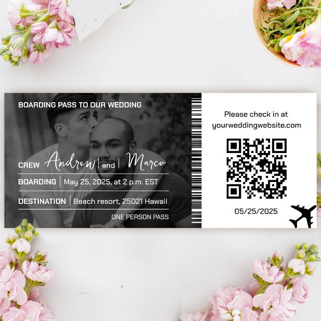 Convites Casamento de Passagem de Embarque de Destino de Fo (Photo Destination Boarding Pass Wedding Invitation)