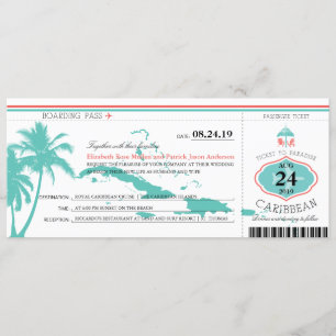 Convites Casamento de Passagem de Embarque de Ilhas Caribe