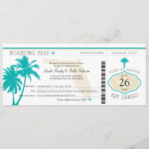 Convites Casamento de Passagem de Embarque de Palm Tree da 