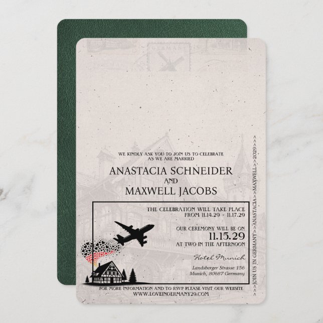 Convites Casamento de Passaporte da Alemanha Verde (Frente/Verso)