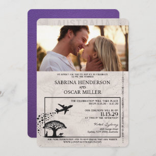 Convites Casamento de Passaporte da Austrália Roxo