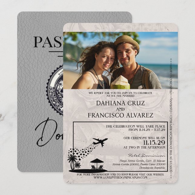 Convites Casamento de Passaporte da República Dominicana da (Frente/Verso)