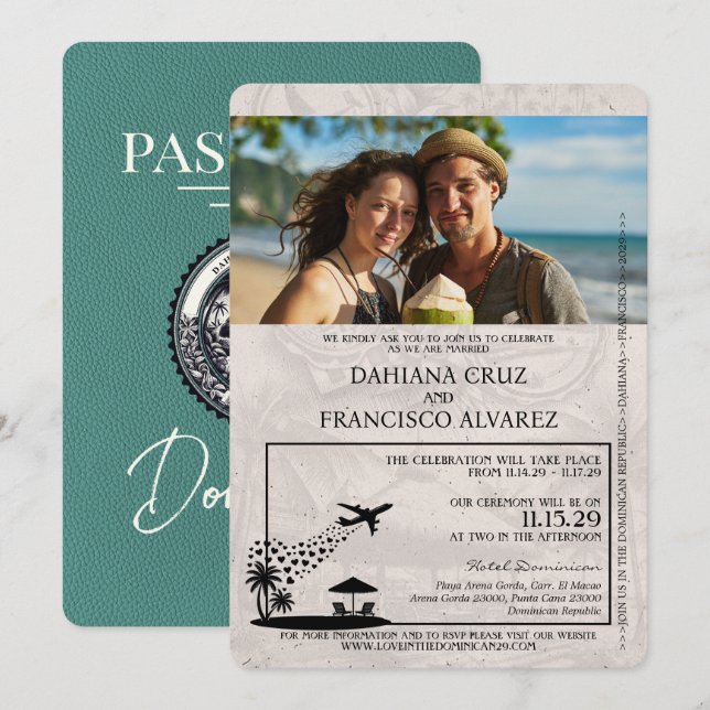 Convites Casamento de Passaporte da República Dominicana Tu (Frente/Verso)