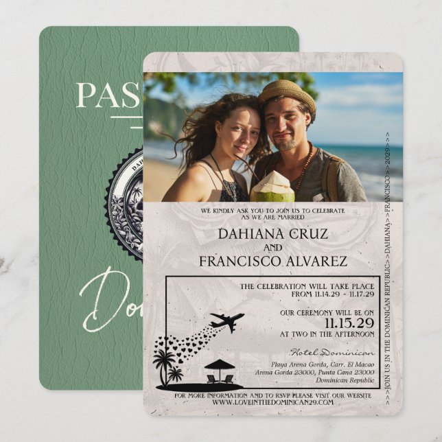 Convites Casamento de Passaporte da República Dominicana Ve (Frente/Verso)