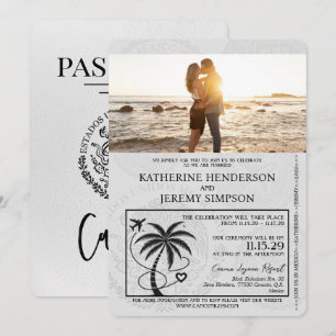 Convites Casamento de Passaporte de Cancún Branco