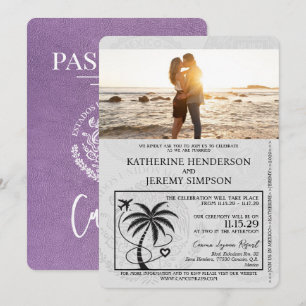 Convites Casamento de Passaporte de Cancún de lavanda Roxo