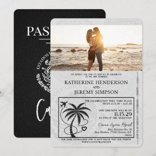 Convites Casamento de Passaporte de Cancún Preto