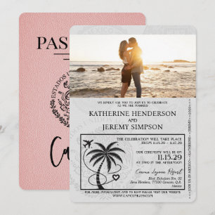 Convites Casamento de Passaporte de Cancún Rosa