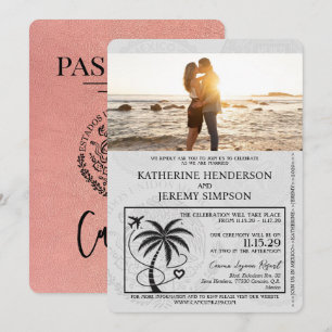 Convites Casamento de Passaporte de Cancún rosa Dourado