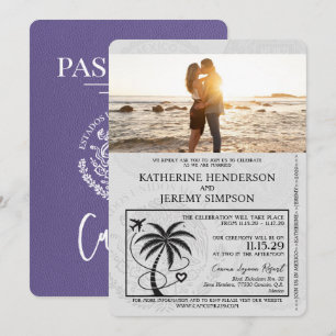 Convites Casamento de Passaporte de Cancún Roxo Lilac