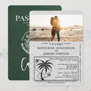 Convites Casamento de Passaporte de Cancún Verde