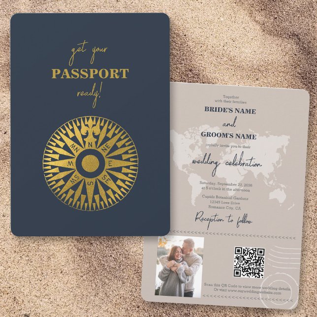 Convites Casamento de Passaporte de Casamento de Destino (Destination Wedding Passport Compass Wedding Invitation)