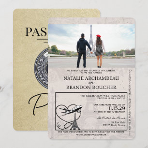 Convites Casamento de Passaporte de Champagne Paris