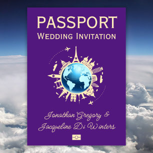 Convites Casamento de Passaporte de Destino de Globe de Div