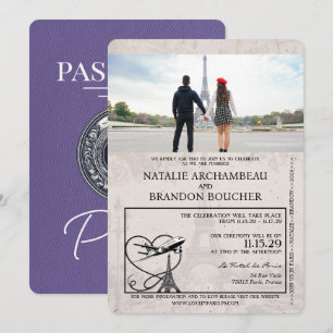 Convites Casamento de Passaporte de Paris de Lilac Purple