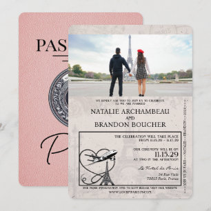 Convites Casamento de Passaporte de Paris Rosa