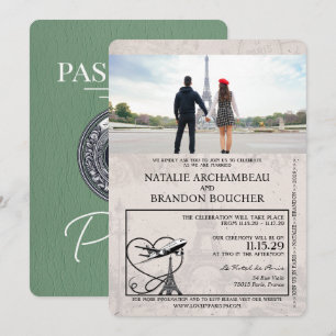 Convites Casamento de Passaporte de Sage Green Paris