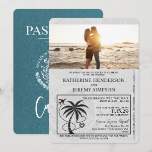 Convites Casamento de Passaporte de Teal Cancun